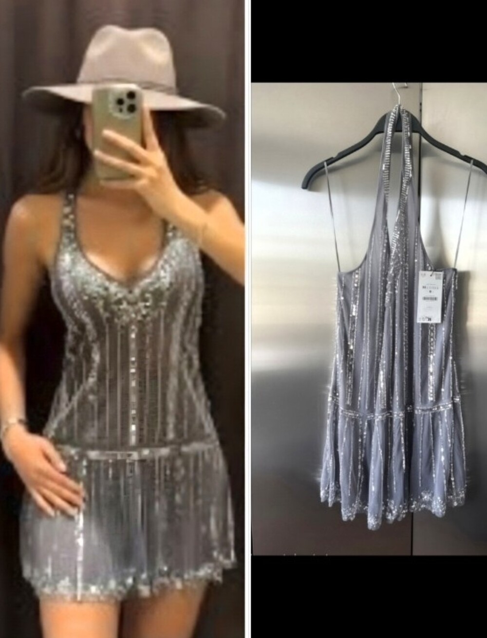 Zara-M-Sparkling Silver Sequin Halter Mini Dress